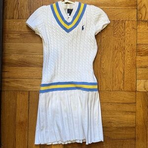 Ralph Lauren White Knit Dress with Blue and Yellow Stripes
